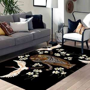 Alfombra Estampada con Tigres y Grúas Japonesas, Diseño Floral y Animal de Moda, Alfombra de Chenilla - Product Image 2
