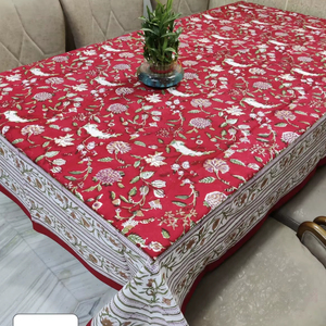 Floral Print 100% Cotton Elegant <b>Tablecloth</b> Handmade Block Printed Traditional Heritage Rectangle Artisan Design Table Cover - Product Image 1