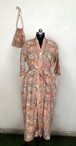 Indien bloc imprimé coton Kimono Robe femmes Floral doux taille libre été nuit porter Style japonais plage couverture Robe de bain ODM - Product Image 2