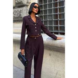 Women's Premium Crop <b>Jacket</b> and Vintage Button-Down <b>Suit</b> Set 10239 - Product Image 6