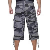 Shorts cargo gris pour homme, 100% coton, style streetwear, brodés, multi-poches, longueur genou, conçus pour les tenues décontractées en plein air