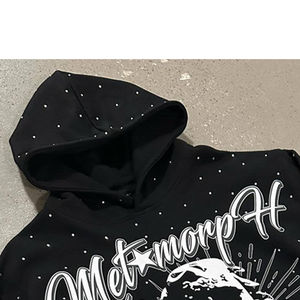 Venta al por mayor personalizado Bling Rhinestone Sudadera con capucha diseño esqueleto cráneo personalizado ácido lavado Rhinestone sudaderas con capucha hecho en Pakistán 2025 - Product Image 6