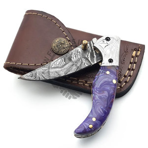 Couteau de poche pliant pour camping tactique combat et chasse, en acier damas, véritable couche de résine, 352 couches, vente en gros - Product Image 4