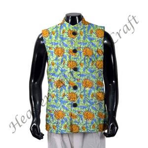 Veste matelassée en coton indien fait à la main pour hommes nouveau manteau de fête imprimé vêtements d'hiver décontractés conception de bloc de main - Product Image 6