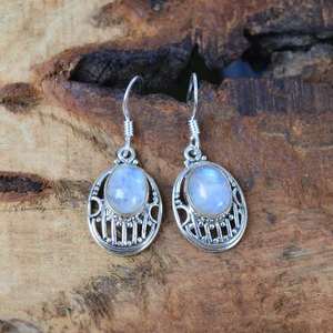 Pendientes Colgantes de Plata de Ley con Piedra Lunar Renovadora, Forma de Pirámide de 8x10 mm, Estilo Vintage, Certificados por IGI, Regalo de Compromiso o Boda - Product Image 5