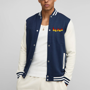 Chaqueta universitaria 100% algodón personalizada para hombre, diseño de bloque de color largo de tendencia superior con logotipo serigrafiado - Product Image 1