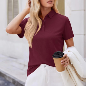 Hot Selling Women Casual for Shirt Knitted Breathable Eco-Friendly Comfortable Cotton Blend Short Sleeve OEM ODM Manufacturer - Product Image 2
