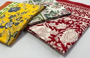 Vente en gros de sarongs paréo d'été de couleur organique imprimés en bloc à la main, teinture végétale naturelle; châles traditionnels en tissu faits à la main - Product Image 2
