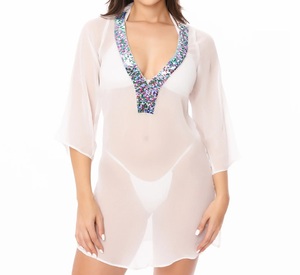 Ladies embroidered Chiffon Latest Designer Beach Kaftan Tunic Heavily Embroidered Custom Tunic - Product Image 2