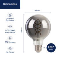 Prix d'usine Ampoules LED en verre filé spirale rétro vintage E27 en verre fumé 230VAC A60 ST58 G95 certifiées CE UKCA
