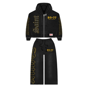 Ensemble sweat-shirt et pantalon de survêtement pour homme, style tendance, lavage à l'acide, effet délavé, prix bas, respirant, unisexe - Product Image 1