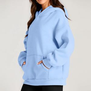 Sudadera con Capucha de Punto Grueso para Mujer, Invierno, 100% Algodón, Talla Grande, Azul, Secado Rápido, Transpirable, Parte Delantera Más Grande - Product Image 4