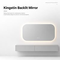 Kingstin miroir de salle de bain LED, taille et épaisseur sur mesure, sans cadre, 3 teintes, antibuée, musique Bluetooth, OEM