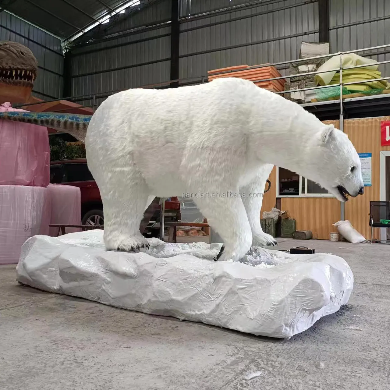 Interior 220V Decoración del hogar Esculturas de animales Modelos animatrónicos Tamaño real Realista Lindo Oso polar blanco Esculturas con base
