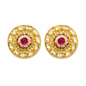 กระดุมข้อมือทองเหลืองสไตล์ Kundan พร้อมงานเคลือบเมนาการิแฮนด์เมด - Product Image 2