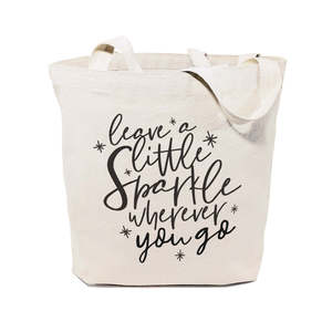Cotton Canvas Tote Bag with Open Closure Solid Color Leave a Little Sparkle Wherever You Go Motto - Product Image 1