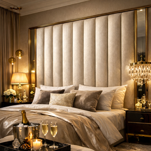 Cabecera de Cama Tapizada de Lujo, Madera de Mango Sólida, Inflable, Moderna, para Apartamento, Hotel, Dormitorio, Muebles, Tamaño y Color Personalizables, Elegante - Product Image 3