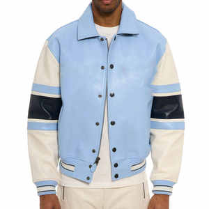 Veste universitaire classique à manches en cuir, en laine, à fermeture à pression, poignets côtelés, style décontracté pour le campus, fabrication OEM ODM - Product Image 2