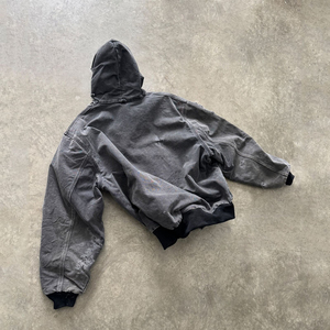 Streetwear élégant pour hommes recadrée surdimensionnée sweat à capuche zippé déchiré en détresse effiloché imprimé toile sweat à capuche de haute qualité - Product Image 3