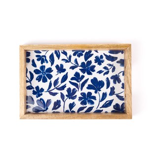 Assiettes carrées de service et plateaux de rangement en bois de luxe, écologiques, à motif végétal Art Déco, pour le service de thé et de collations de mariage - Product Image 1