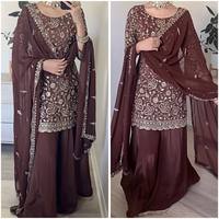 Robe Sharara de style Bollywood indien et pakistanais pour femme, en Faux Georgette lourde infroissable, modèle Punjabi