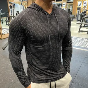 Men's Gym Workout Sport Stretch Band Drawstring Polyester Quick Dry Breathable Sports Hoodie