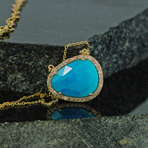 Collier de créateur en or jaune 14kt avec pierre naturelle Turquoise - Product Image 2