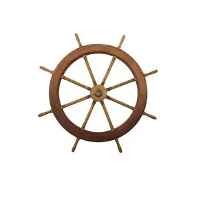 Wholesale Nautical Decorative Handmade Designer wooden and brass Ship Wheel Customized Logo Print Boat Accessories