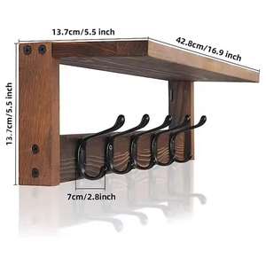Rustic Wooden <b>Wall</b> <b>Mounted</b> Key Holder & Mail Organizer Hooks <b>Coat</b> <b>Rack</b> for Bathroom Living Room Entryway Decor-Multifunction - Product Image 3