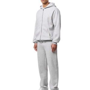 Conjunto de 2 piezas de sudadera con capucha y pantalones de chándal de alta calidad, traje deportivo liso de felpa, holgado, de algodón, extragrande, para hombre - Product Image 1