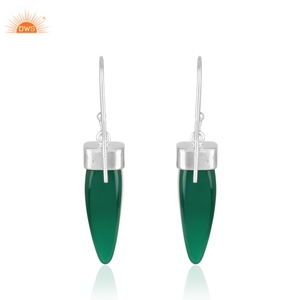Best Selling 925 Sterling Silver White Rhodhium Plated Natural <b>Green</b> Onyx Gemstone Dangle Earring Custom Jewelry Manufacturer - Product Image 1