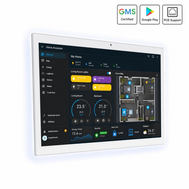 10.1 Inch RK3576S Android 14 Smart Home Control Panel with Side RGB LED Light Bar POE Wall Mount Tablet Kiosk Mode Rooted OS