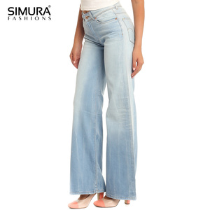 กางเกงยีนส์ขาบานเอวสูงสำหรับผู้หญิง SIMURA ทรงหลวมใส่สบาย ผ้าฝ้าย ความยาวเต็มตัว สไตล์ฤดูร้อน - Product Image 3
