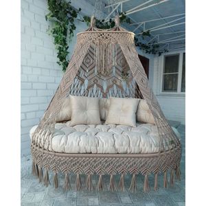 Silla Colgante de Macramé Hecha a Mano, Silla Tipo Huevo para Uso en Interiores y Exteriores, para Balcón y Jardín, Muebles de Exterior - Product Image 1