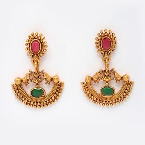 Ensemble de collier de temple traditionnel avec pendentif de déesse, cristal et strass, et boucles d'oreilles assorties, plaqué or, bijoux ethniques pour femmes - Product Image 3