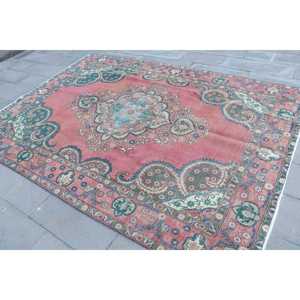 พรมตุรกีขนาดใหญ่ 6.8x9.3 ฟุต พรมวินเทจ พรมลายดอกไม้สีแดง - Product Image 2