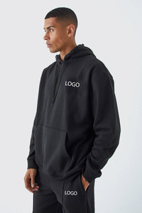 Vente en gros d'ensemble de vêtements de sport personnalisé 100% en coton pour hommes et femmes sweat à capuche respirant avec cordon de serrage pantalon de survêtement plissé noir survêtement hiver - Product Image 3