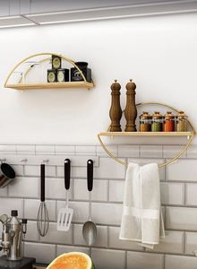 Gold Metal & Wooden <b>Shelf</b> Wall Mounted Storage <b>Shelves</b> for Home Hotels Living Room Kitchen Bathroom Home Decor Accessories 2024 - Product Image 4