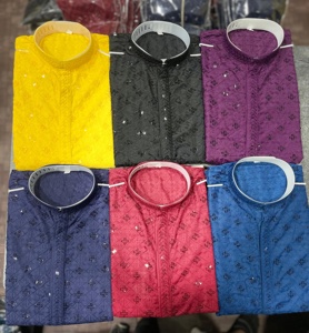 Kurta traditionnelle indienne en coton pour hommes pour les festivals et les célébrations imprimée à la main Taille adulte Occasions vêtements pakistanais - Product Image 4