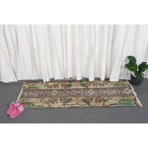 Alfombra de lana de retazos marrón verde clásica de área grande, diseño de Aubusson turco de 1,8x4,7 pies para sala de estar o pasillo con respaldo de látex - Product Image 4