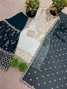 Conjunto de Sari y Blusa de Diseño con Tejido de Seda y Algodón Multicolor Especial para el Eid 2025, para Fiestas de Invierno - Product Image 6