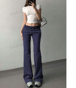 Pantalon de survêtement évasé 100% coton pour femme pantalon de survêtement Baggy respirant avec jambe droite large Anti-rides coupe ample tissu Oxford - Product Image 3