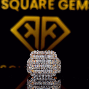 Baguette & Round Cut Moissanite Bague Hip Hop pour homme Bague de fiançailles VVS Moissanite personnalisée en argent 925, Bague de champion glacée - Product Image 1