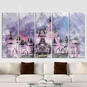 Arte moderno impreso en lienzo: decoración de cristal con diseño del Castillo de Cenicienta - Arte de pared elegante, JUEGO DE 5 LIEÑAZGOS - Product Image 1