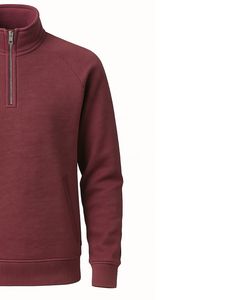Men Quarter Zip Fleece Sweatshirt in Maroon Color Warm Pullover with High Neck Soft Cotton <b>Blend</b> Casual Winter Wear OEM - Product Image 3