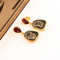 Boucles d'oreilles pendantes plaquées or 18 carats de haute qualité géode noire naturelle Druzy Mohave rubis cuivre Turquoise Double pierre goutte mariages