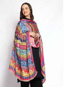 Châle d'hiver traditionnel pakistanais tendance en soie 100% avec broderie colorée et travail de miroir, style ethnique long, dupatta en chinon - Product Image 6