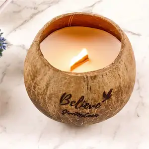 Чаша из органической скорлупы кокоса ручной работы для воска-свечи с бесплатным лазерным логотипом, изготовленным во Вьетнаме Eco2go