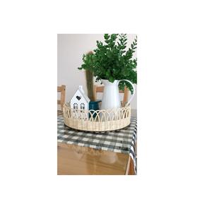 Plateau en rotin de bambou fait main plateau en rotin avec poignée tissé à la main rond haut mur plateaux de séparation des aliments multi-usages - Product Image 1