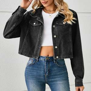 Femmes soleil acide lavage culture Denim veste Style Vintage jaune couture motif léopard boutonné hiver femmes Denim vestes - Product Image 5